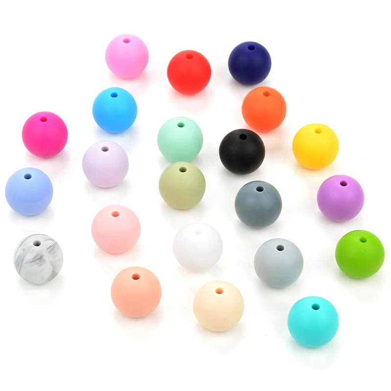 2016 New DIY Fashion Wholesale Loose Round Bead 12mm Chewable Baby Bead Necklace Silicone Beads Teething For Baby Mommy 23 Color