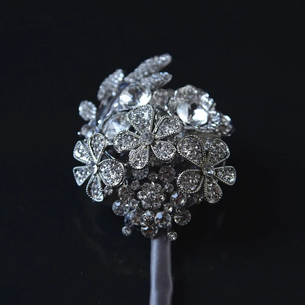 JaneVini-Broche de Luxe en Clip pour Cérémonie de Mariage, Corsages de Marié, Boutonnières Grises avec Épingle, Fleurs de Marié