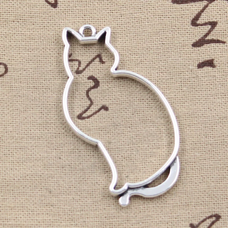 4pcs Charms Hollow Cat Silhouette 53x27mm Antique Making Pendant fit,Vintage Tibetan Bronze Silver color,DIY Handmade Jewelry