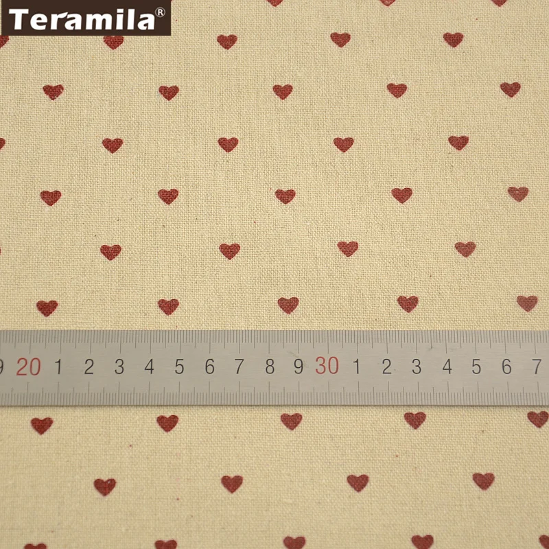 TERAMILA Polka Dots Design Cotton Linen Fabric by Yard, for Sewing Tablecloth Cover Pillow Bag Cushion Home Decora, Heart Shape