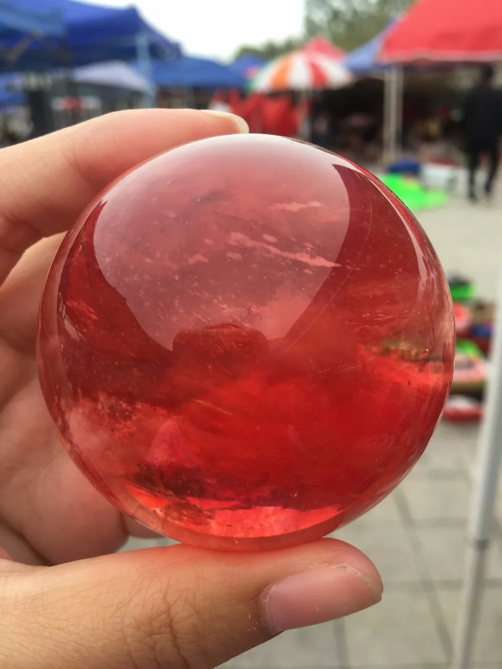 1pcs Beautiful red CLEAR SMELT QUARTZ CRYSTAL SPHERE BALL HEALING 60mm