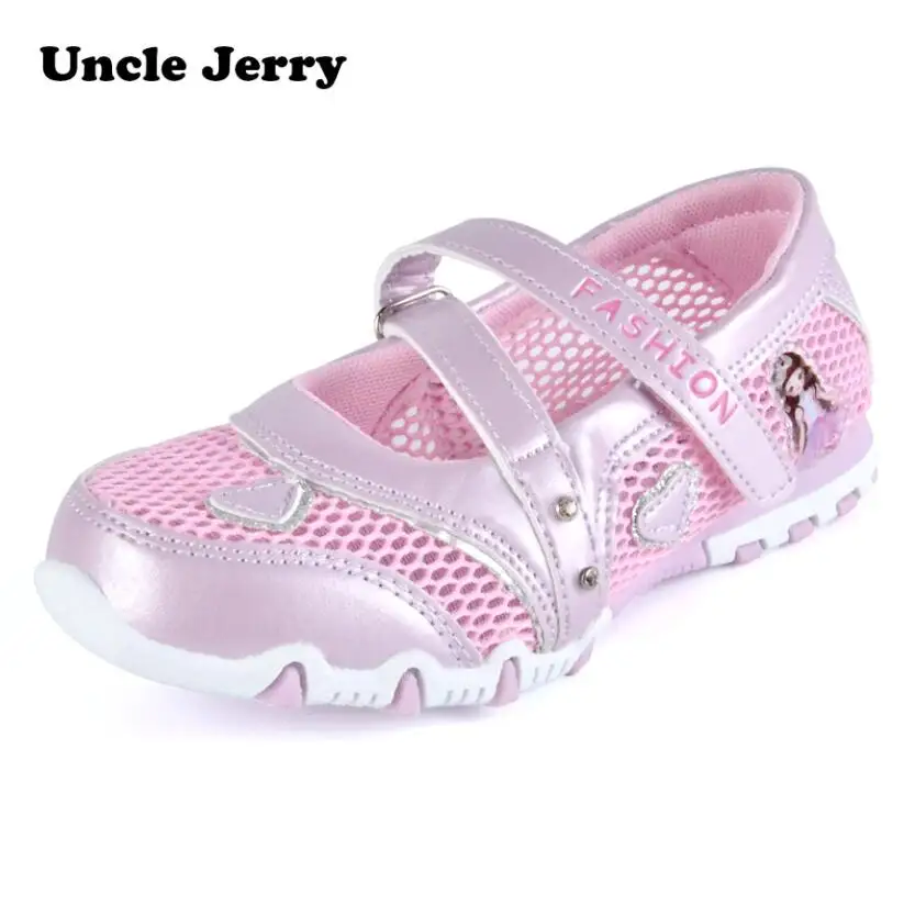 Unclejerry-sapatos de princesa para meninas, sandálias planas, respiráveis, desenhos animados, nova moda, primavera verão