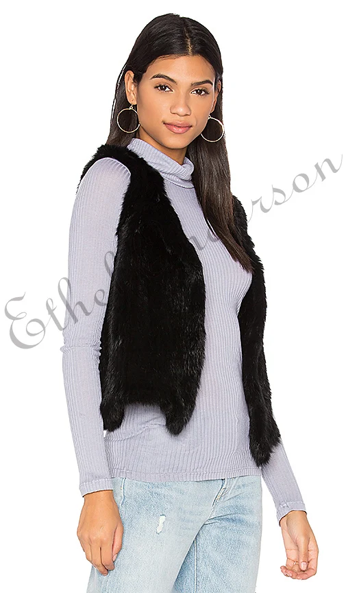 Ethel anderson 100% real fazenda de malha casaco de pele de coelho das mulheres colete outwear gilet pele primavera outono casaco curto estilo