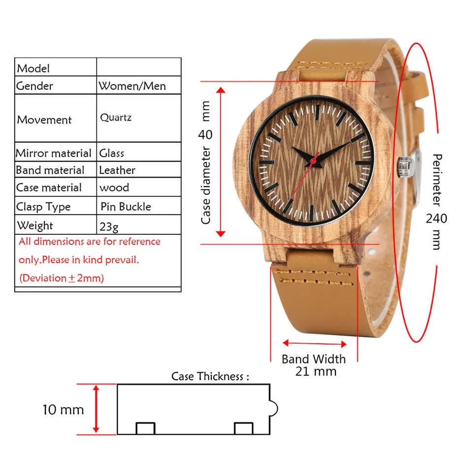 Brown Genuine Leather Wood Watch Men Coffee Stripes Unique Nature Wooden Men\'s Watch Quartz Movement reloj masculino New 2019