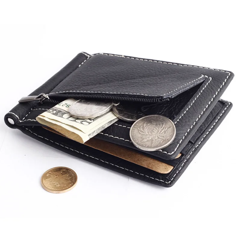 GUBINTU Portable Mini Men\'s Genuine leather Money Clip Wallet With Coin Pocket Small Card Cash Holder Metal Money Clamp For Male