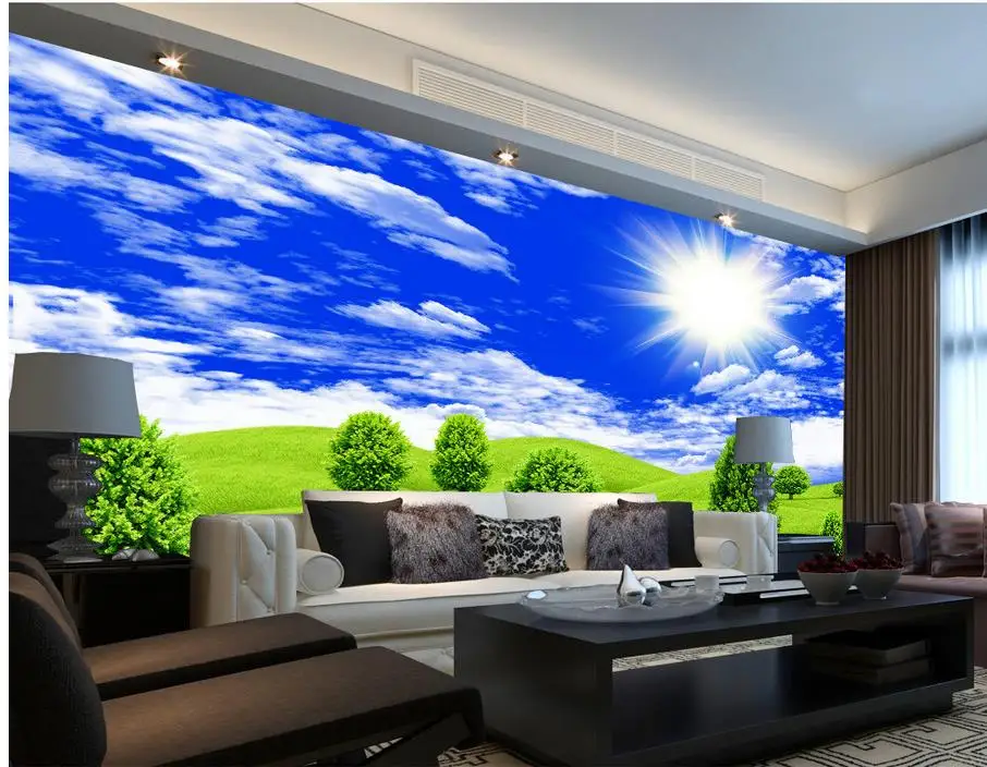 

Blue sky and white clouds meadow wallpapers for living room 3d wall murals mural 3d paintings Home Decoration