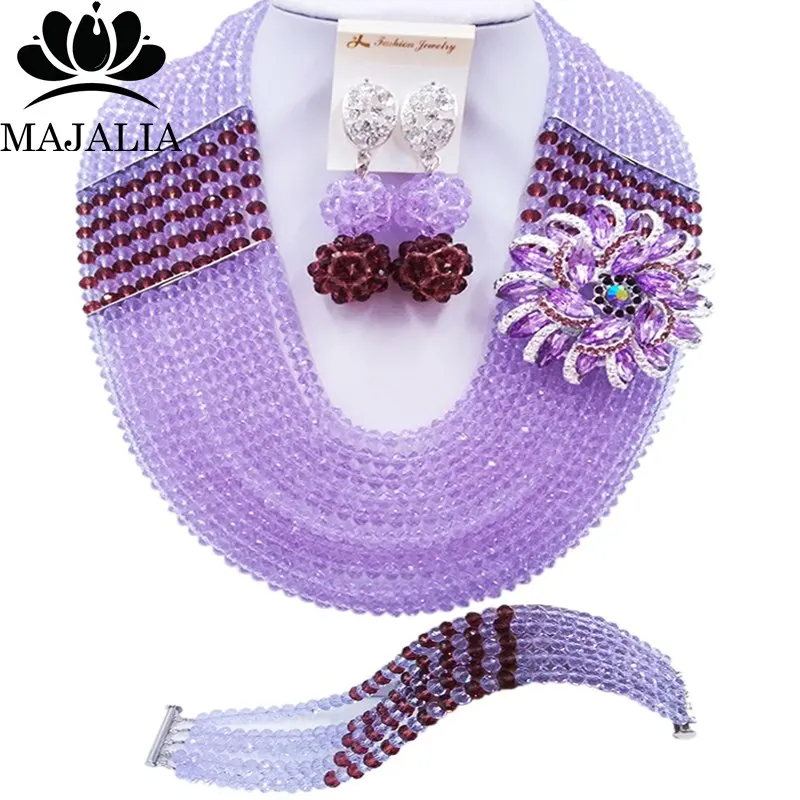 Majalia Fashion Classic Nigerian Wedding African Jewelery Lilac Crystal Necklace Bride Jewelry Sets Free Shipping 10CJ0045