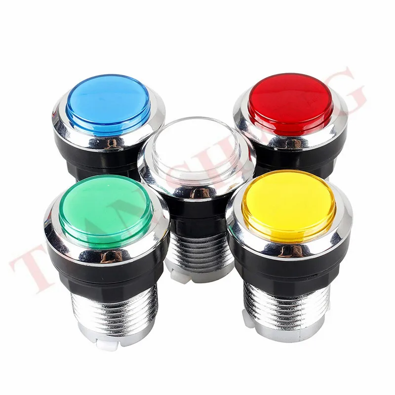 10pcs/lot 12V CHROME Plated push button led illuminated arcade button with microswitch and LED Light for DIY jamma game parts