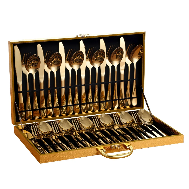 

12&18&24&36pcs/Set Titanium Gold Luxury European Cutlery Set Stainless Steel Western Dinnerware Practical Kitchen Tool