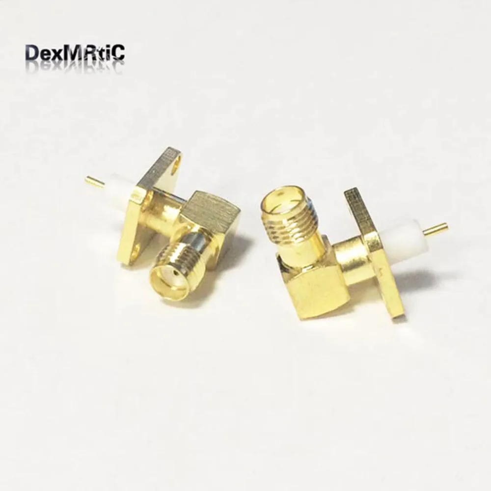 1 pc SMA Perempuan Jack RF Coax Connector flange 4-lubang solder pos Kabel Sudut Kanan Goldplated BARU grosir