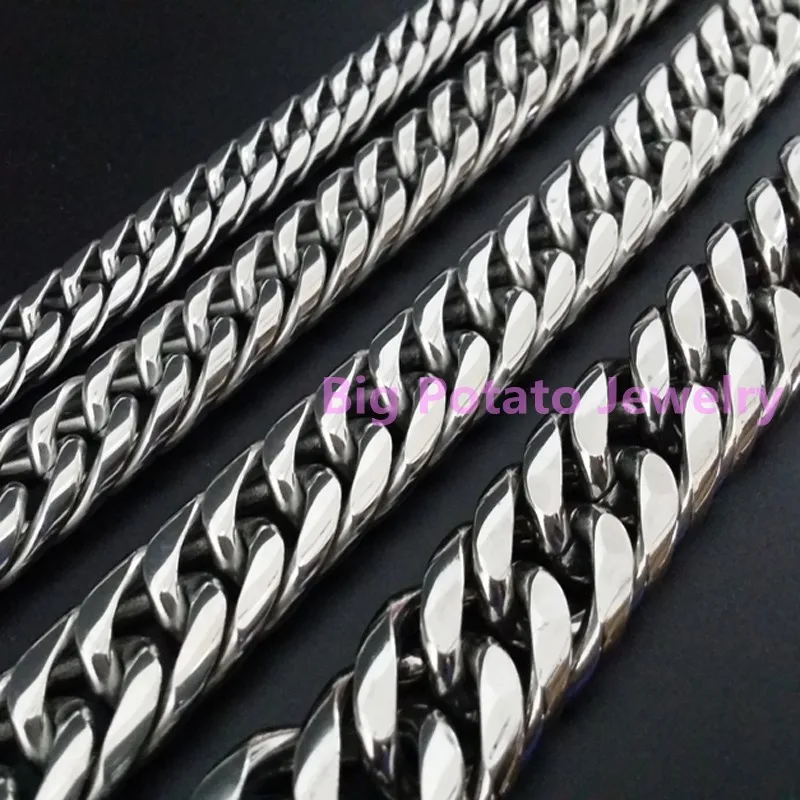 11/13/16/20mm Wide Polishing Cuban Curb Link Chian Stainless Steel Necklace/Bracelet For Cool Men's Gift 7-40inch Free Choose