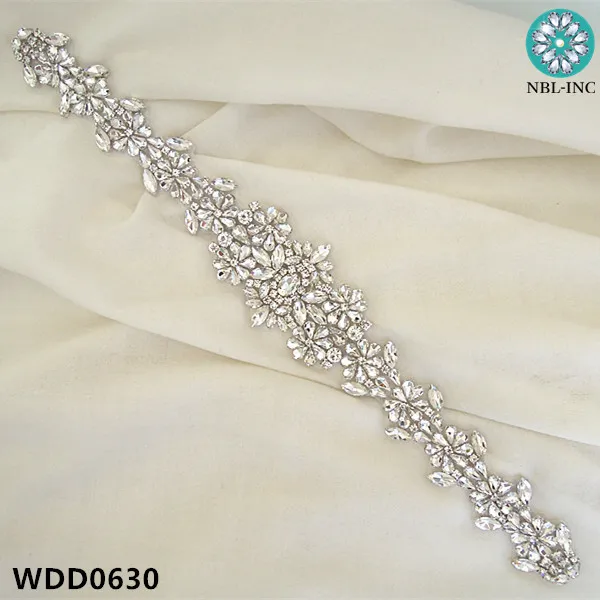 (30 pieces) Wholesale bridal sash hand beaded silver clear crystal rhinestone applique for wedding dresses sash belt WDD0630