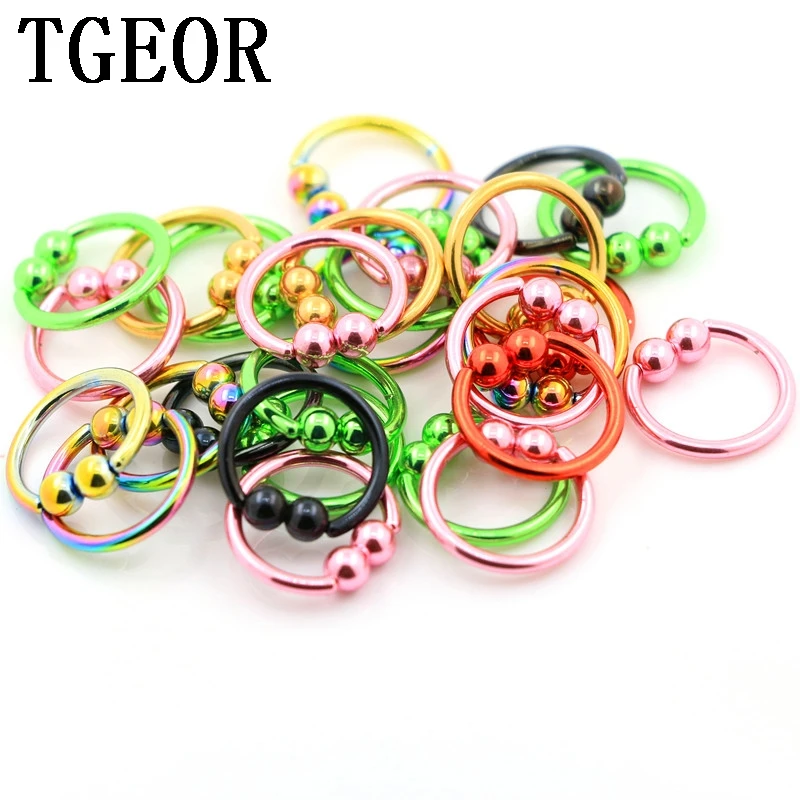 free shipping wholesale 1.6*12*4mm body piercing 100pcs surgical Stainless Steel 2 balls Electrophoresis colors captive ring