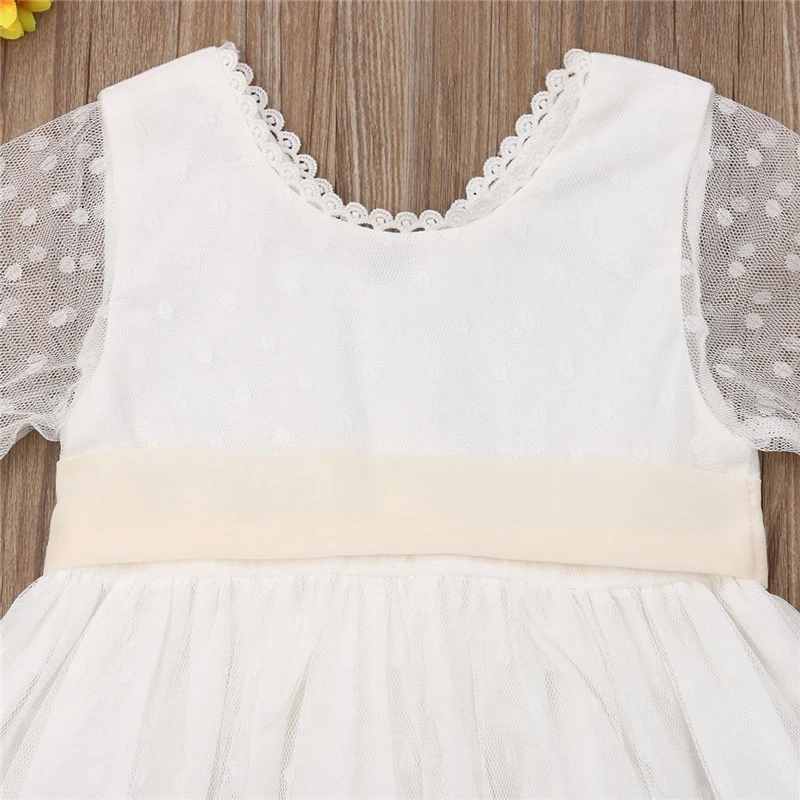 1-6Y Kids Girls Summer Dress Outfits White Polka Dot Sheer O-Neck Mandarin Sleeves Princess Dresses for Little Girls