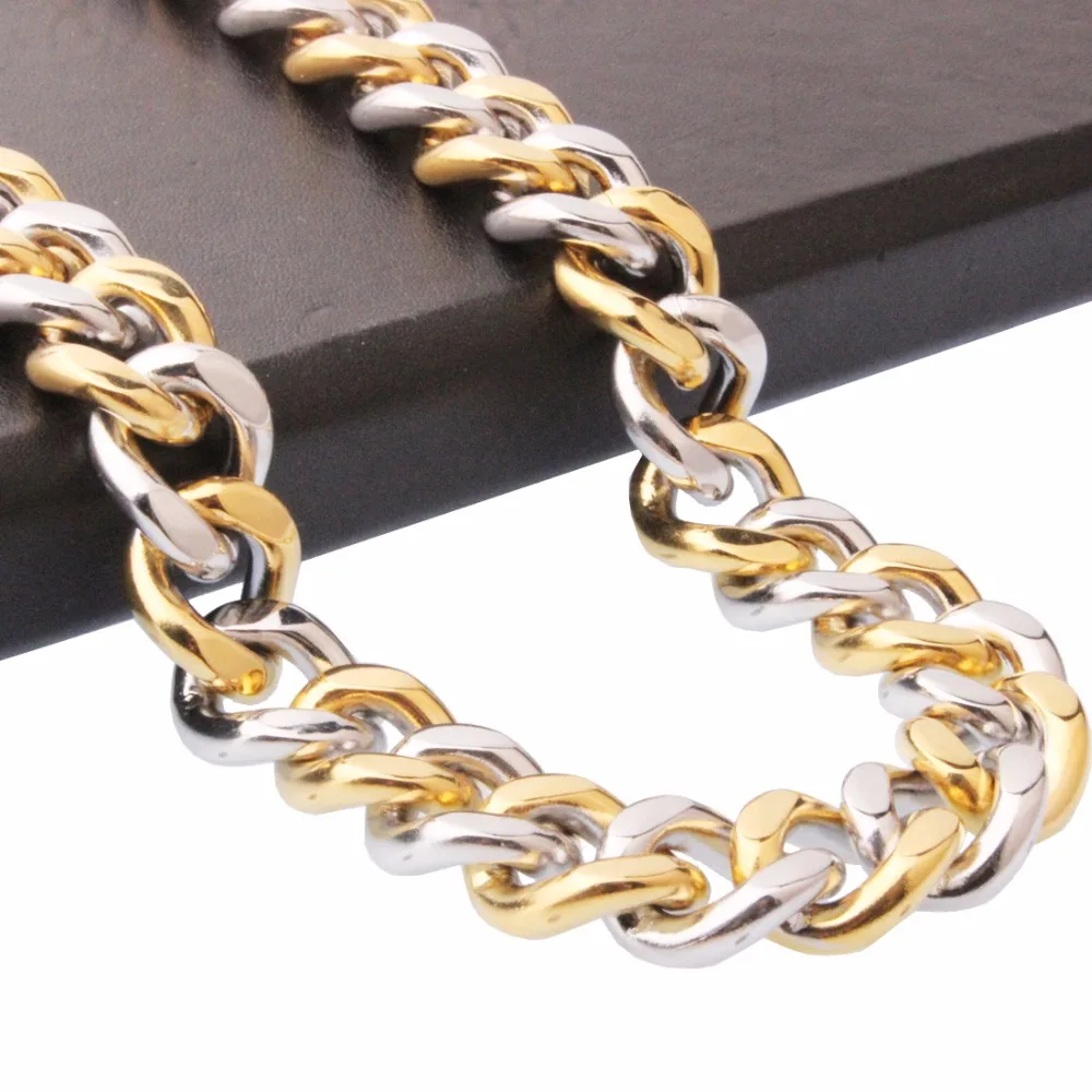 Hip hop 13/15mm Silver Color Gold Color Mens Curb Cuban Chain Necklaces Stainless Steel Sheep Head Patten Necklace