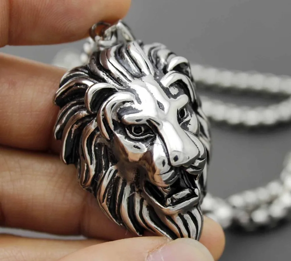 Fashion Lion Head Pendant Necklace For Men Charm Men's Jewelry Accessory 3mm Silver Color Stainless Steel Box Chain Choker