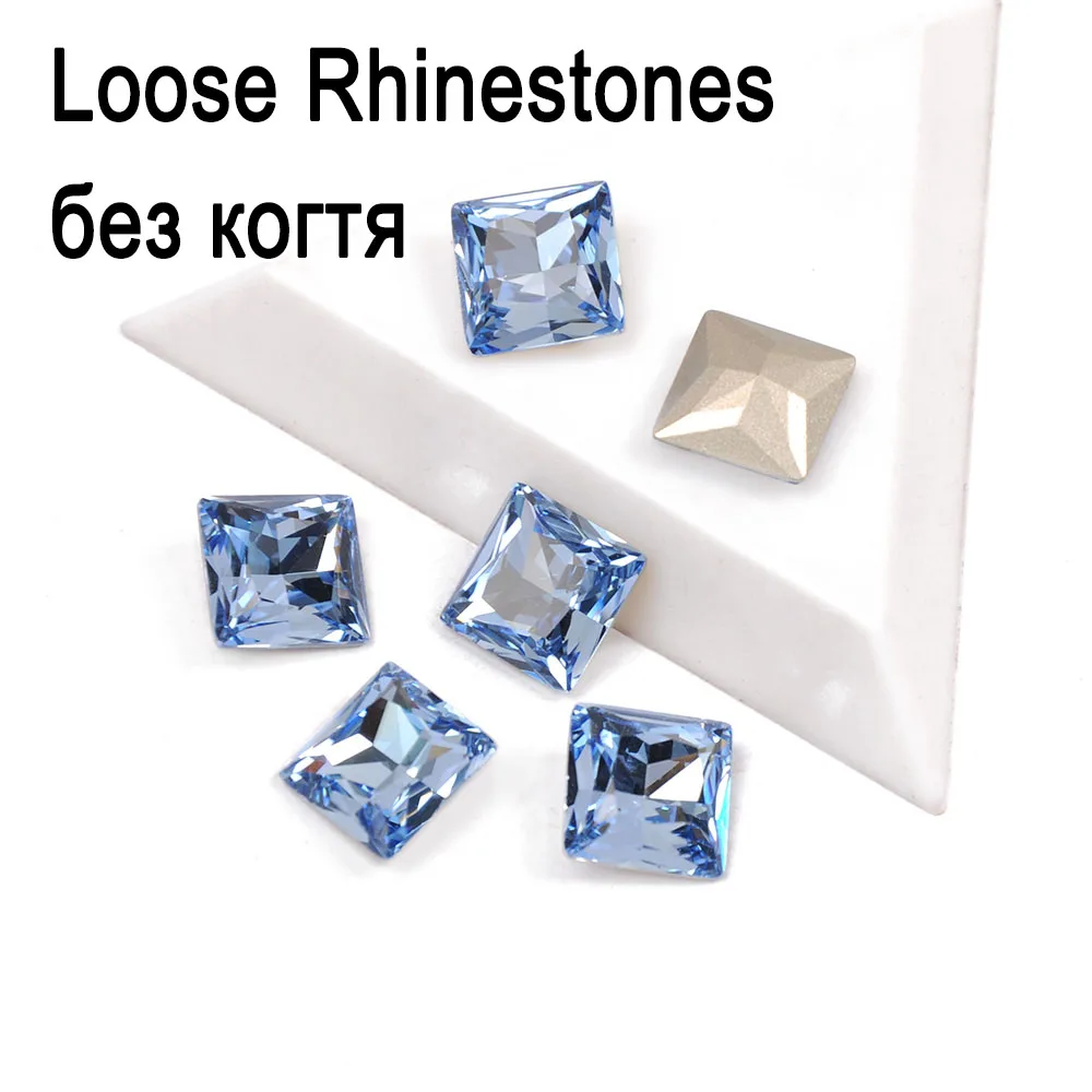 Light Sapphire Square Shape K9 Glass Rhinestones Claw Sew on Crystal Strass Diamond with Metal Base for Clothing Jewelry