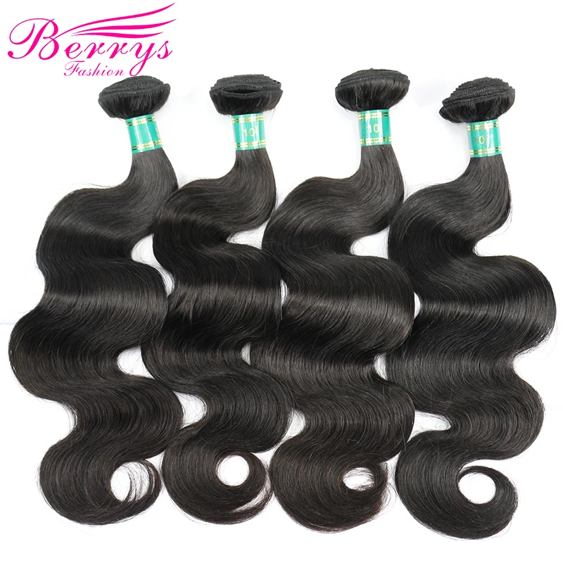 Berrys Fashion 4 Bundles Deal  Peruvian Body Wave  Virgin Hair Weave Nature 1B 100% Human Hair Extension 10-28inch Free Shipping