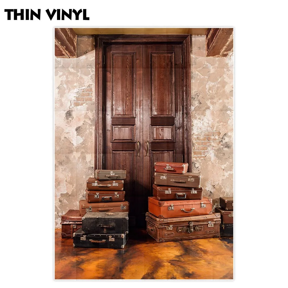Allenjoy 사진 배경 여행 가방 빈티지 나무 문 배경 photocall photobooth 스튜디오 사진 작가