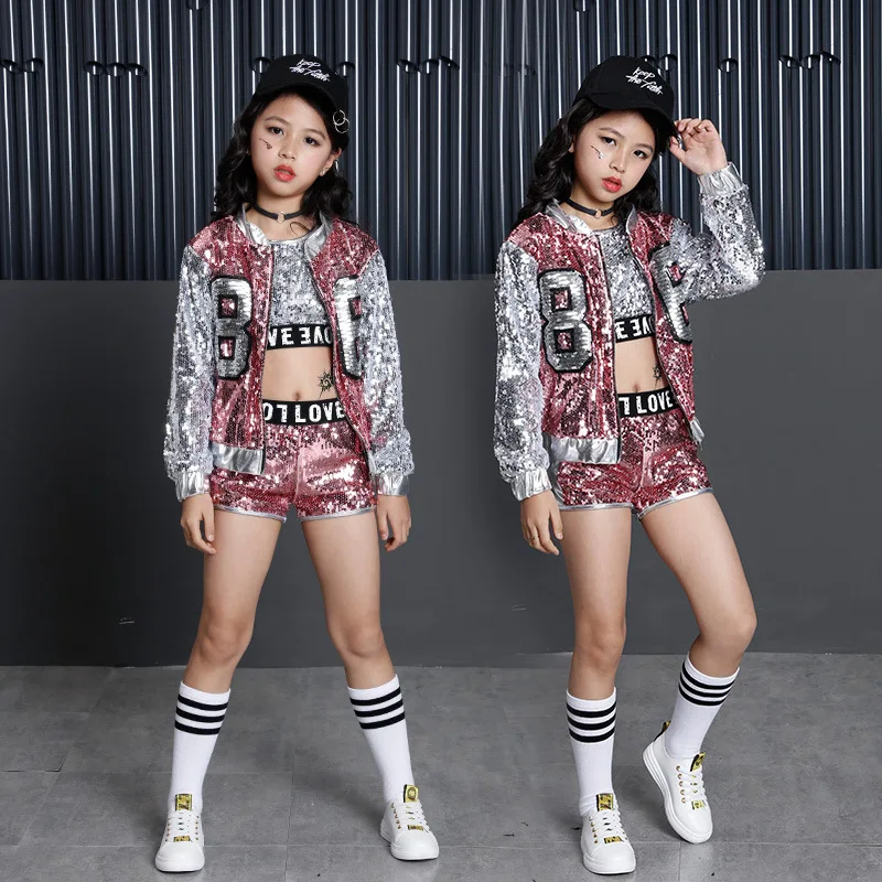 Kids Hip Hop Stage Costume Girls  Ballroom Dance Clothes Streetwear Loose Children Dancewear Jazz Fashion Style Shorts Tops