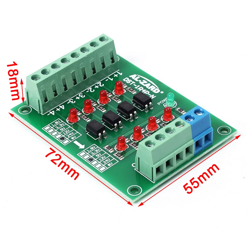 4 Channel Optocoupler Isolation Board Voltage Converter 24V to 3.3V/5V to 24V/12V to 24V Isolated Module PLC Signal Level Board