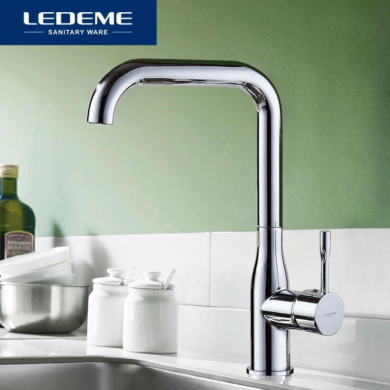 LEDEME Kitchen Faucet Electroplating Chrome Modern Kitchen Faucet Mixer Tap Ceramic Valve Core Single Holder Single Hole L4698