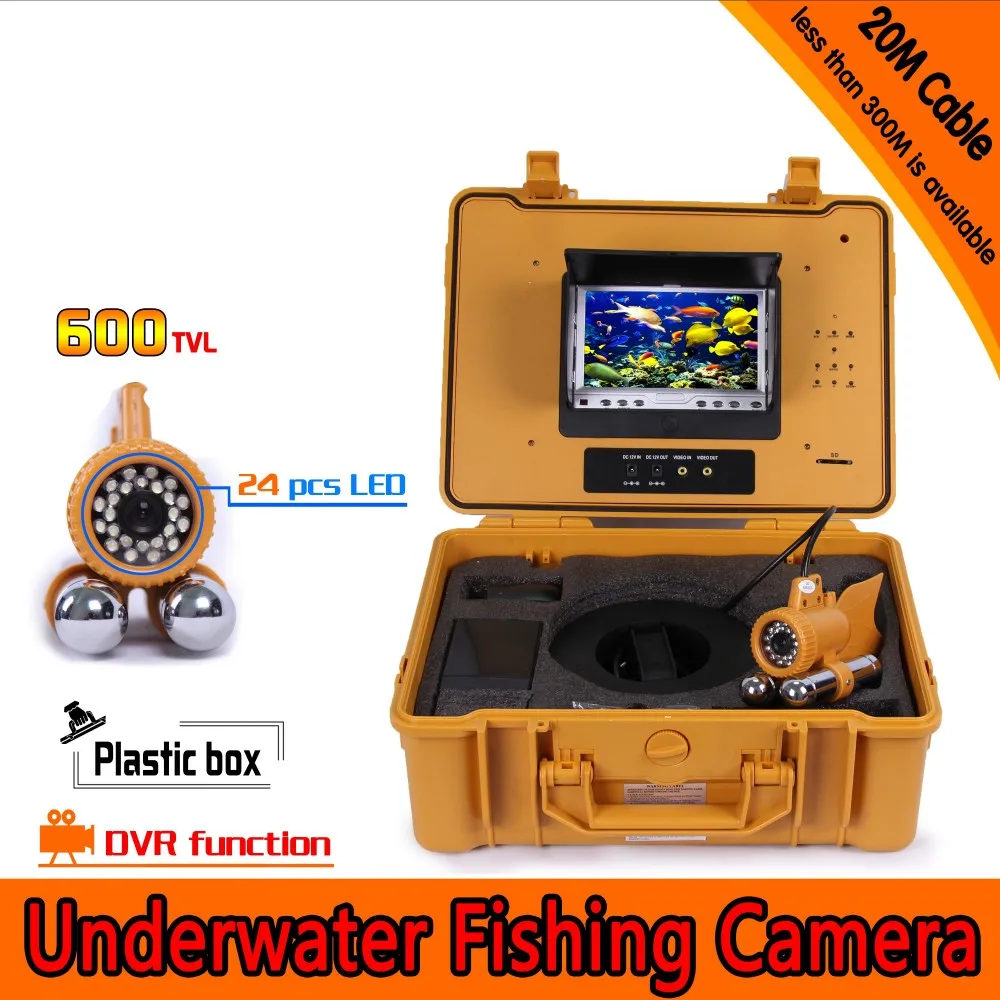 20Meters Depth Underwater Fishing Camera Kit with Dual Lead Bar & 7Inch Monitor with DVR Built-in & Yellow Hard Plastics Case