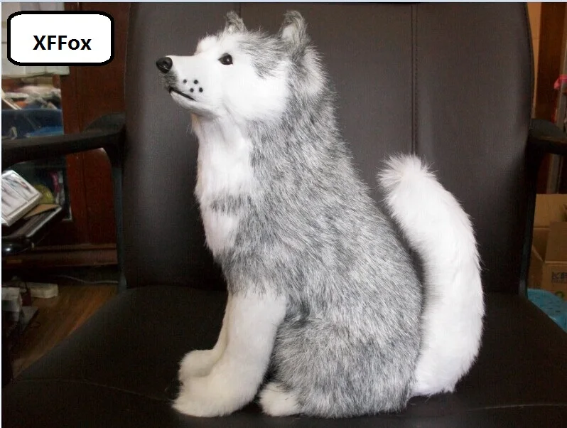 

new real life sitting gray dog model plastic&fur simulation husky dog doll gift about 30cm xf1573