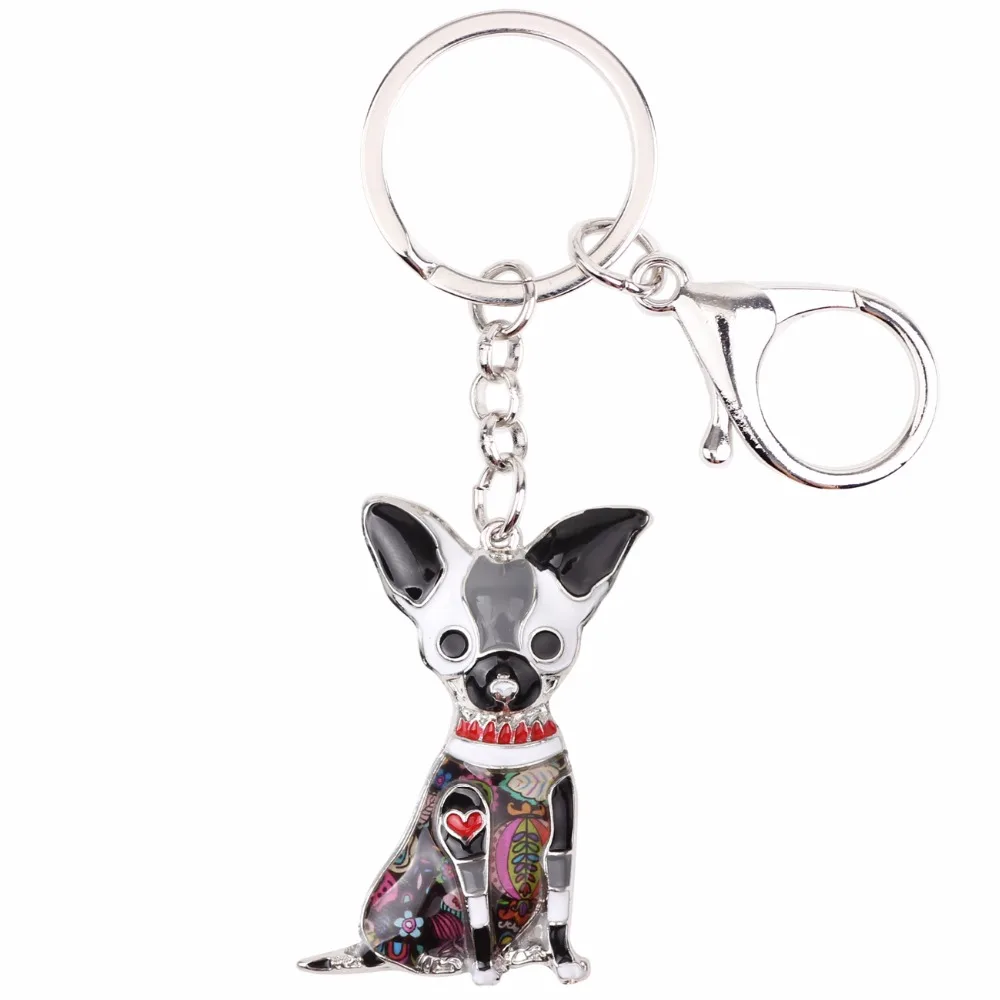 Bonsny Enamel Alloy Sitting Chihuahuas Dog Key Chain Keychain Rings Gifts For Women Girls Bag Car Pendant Fashion Animal Jewelry