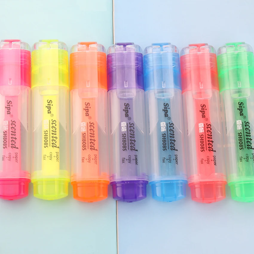 7 Color Fluorescent Highlighter Marker Pen Korean High-Capacity Candy Color Scented Highlighter For School Supplies