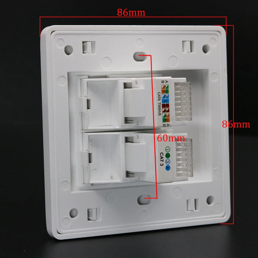 Xintylink-壁コンセントrj11rj45,モジュラーcat5e,cat6,2ポート,キーストーン,工具不要の電話壁コンセントパネル,86mm