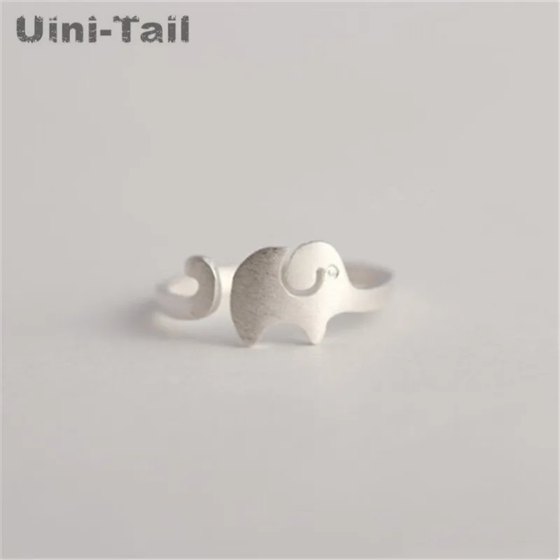 Uini-Tail hot new 925 Tibetan silver original brushed cute long nose small elephant open ring can adjust the fashion tide flow