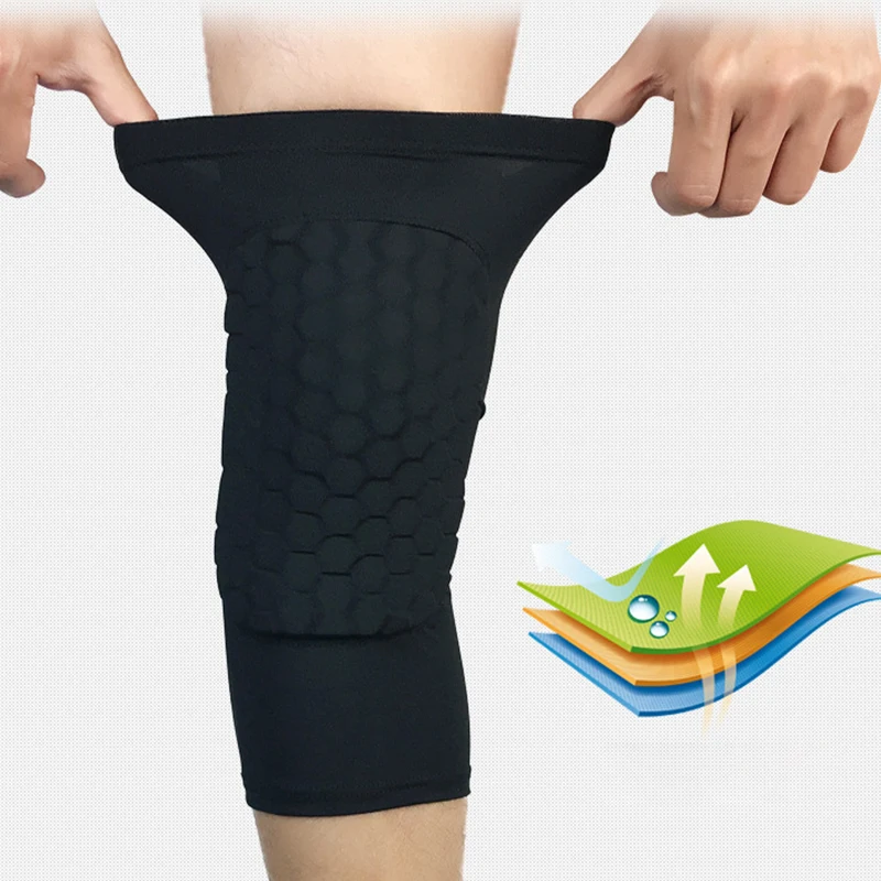 1 Pc Sport Ginocchiere Parentesi Graffa di Gamba Manica Traspirante a Nido D\'ape di Vitello di Sicurezza di Compressione Basket Calcio di Sostegno
