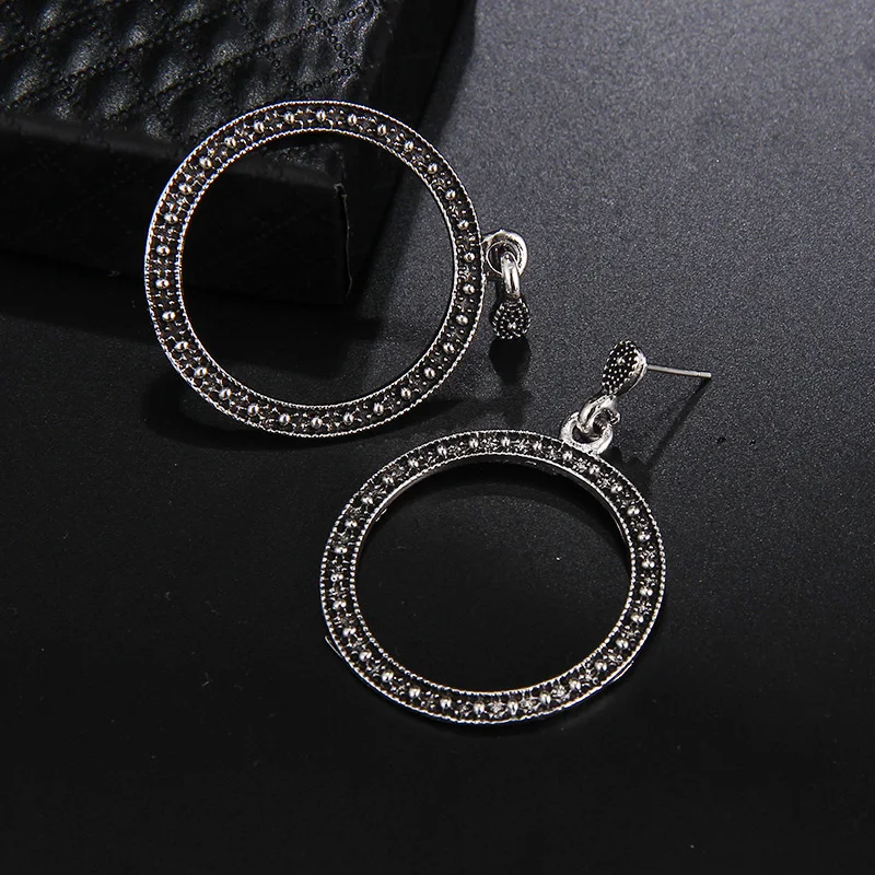 RscvonM Vintage Trendy Silver Color Hoop Earrings For Women Bohemian Statement Geometry Round Creole Earring Pierce Jewelry