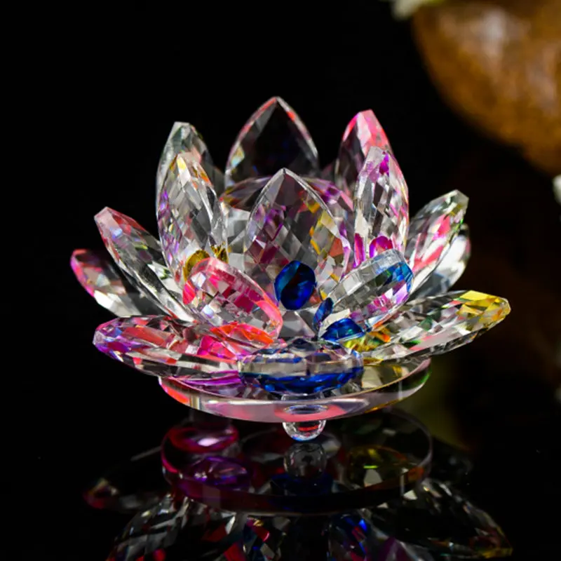 

8cm Colourful Crystal Lotus Flower Figurine Artificial Glass Flowers Religious Souvenirs Home Decoration