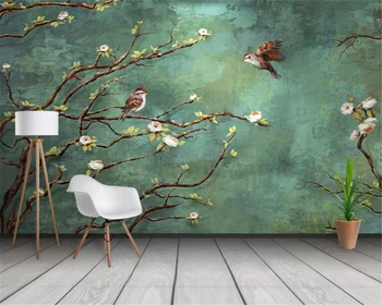 Custom size wallpaper photo Hand-painted flowers and birds pastoral style mural home decoration living room bedroom 3d wallpaper