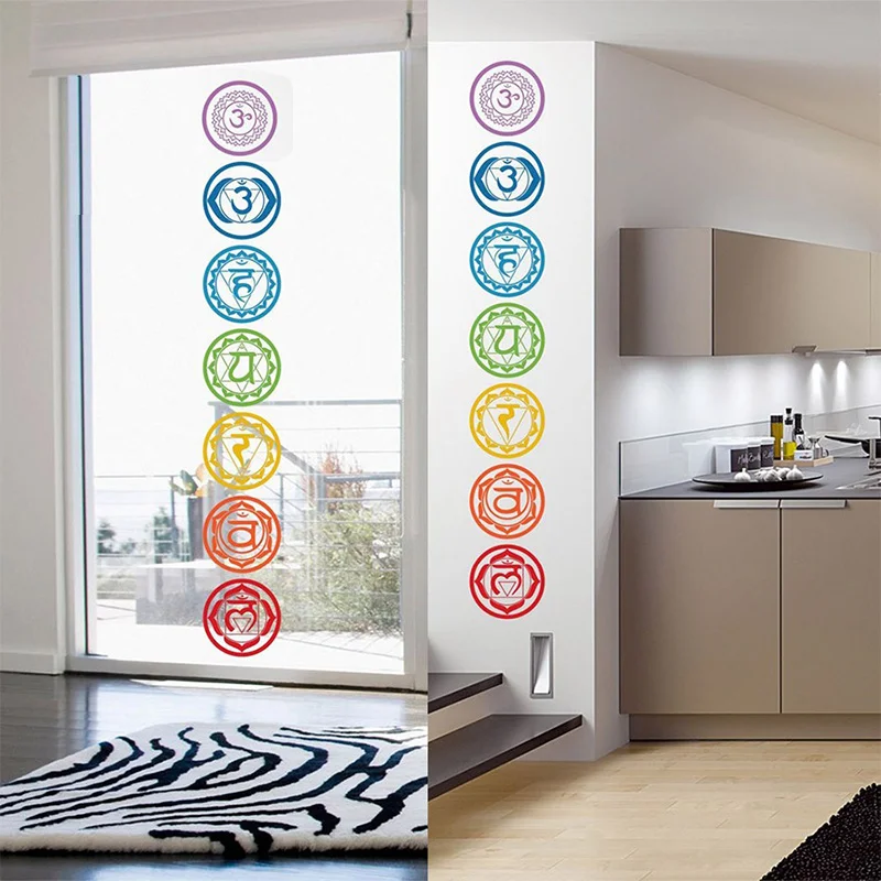 19X19CM 7Pcs/Set Chakras Vinyl Wall Stickers Mandala Yoga Om Meditation Symbol Wall Decals Home Decor Wall Decoration Wall Decal