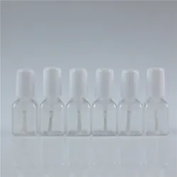 Mini Cute Clear Plastic Square Nail Bottle para crianças, garrafa vazia, unha polida com escova de tampa branca, 10pcs por lote, 5g