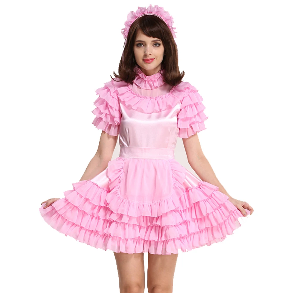 

Gocebaby Lockable Sissy Maid Satin Pink Puffy Dress Cosplay Costume