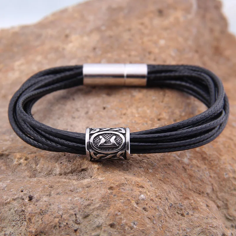 2019 new style stainless steel viking rune Beard beads cotton cord bracelet