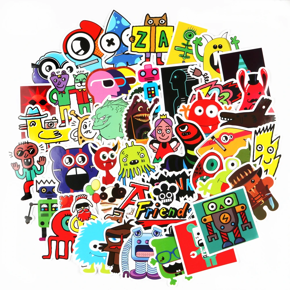 50pcs cute Little monster Doodle Stickers Funny Graffiti Cartoon Character Robot Sticker to DIY Luggage Laptop Bicycle