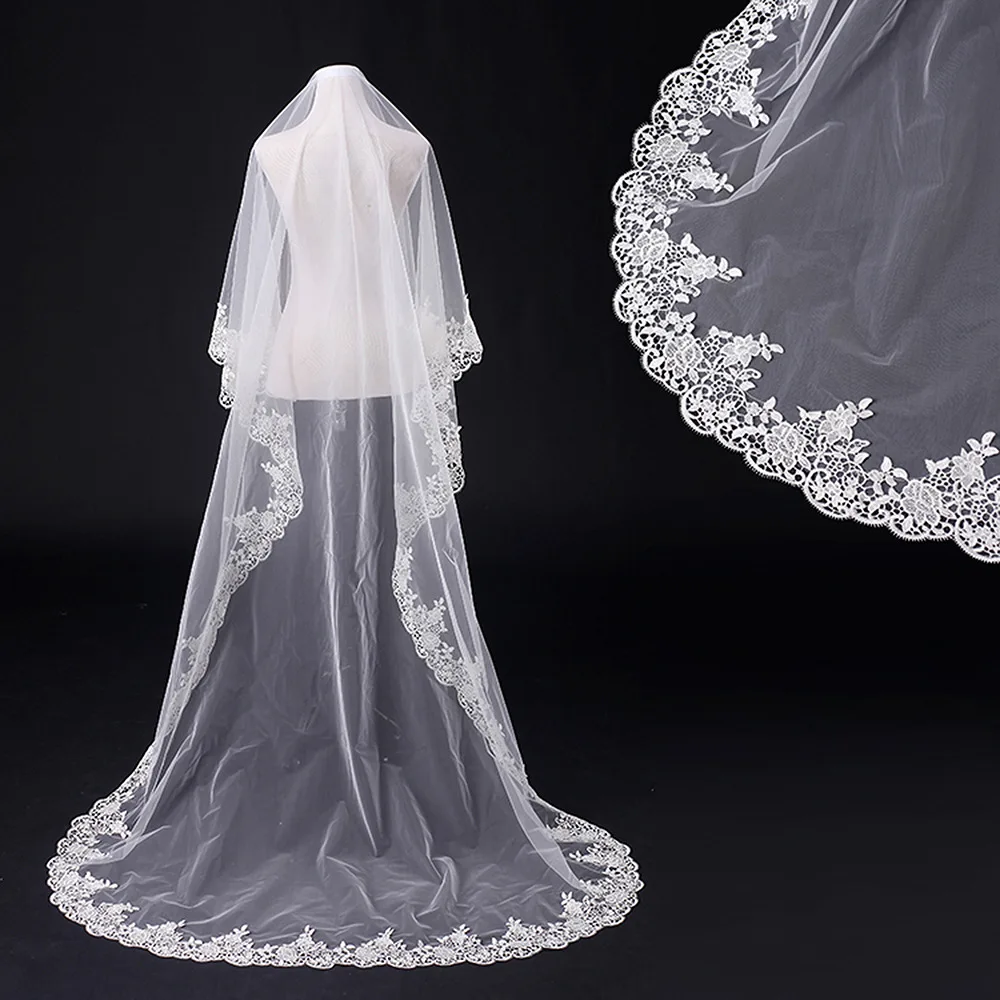 3 metri bianco cattedrale veli da sposa lungo bordo in pizzo velo da sposa senza pettine accessori da sposa sposa Veu velo da sposa