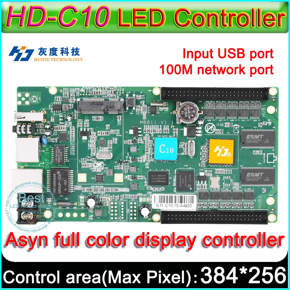 HD-C10 C15 C16 Full color Asyn LED display control card,LED display controller, 384x320 Pixel, On board Flash  4GB