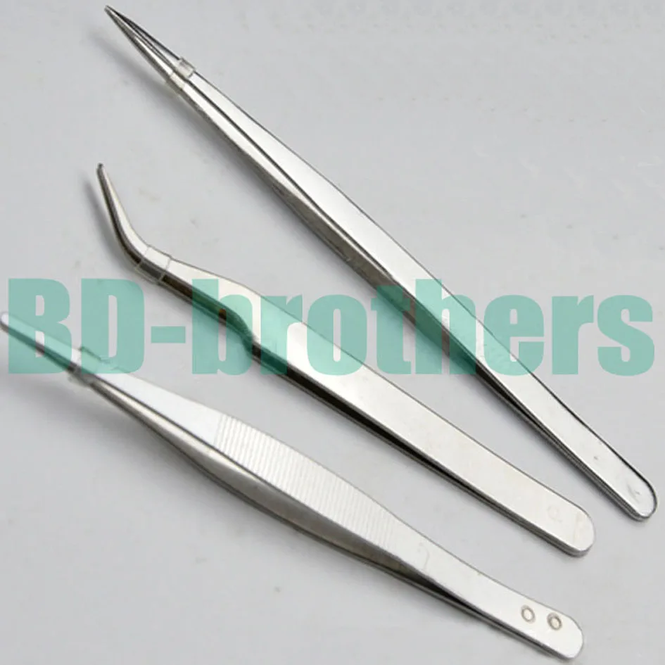 3 in 1 DIY Stainless Steel Electron Tweezers TS Nipper Fine-Tipped / Round Head / Curved Head Tweezers Repair Tool 600sets/lot