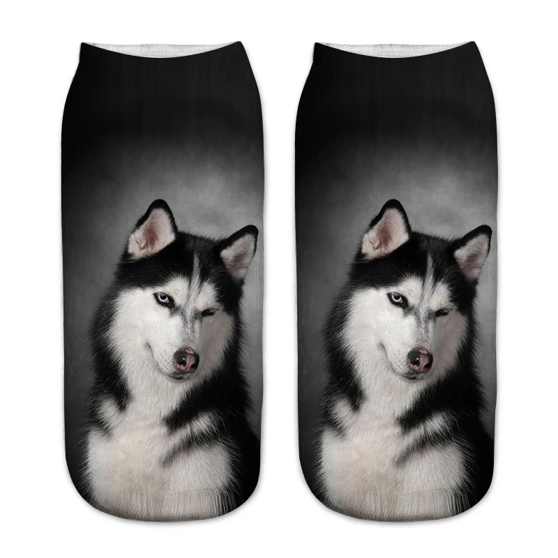 Black husky Arrival 3D Pug Dog Print Socks Casual Harajuku Art Socks Low Cut Animal Sock Ankle Women's Sock Short Meias Feminina