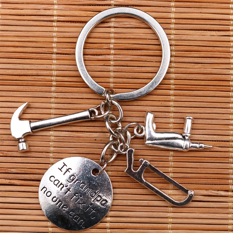 1pc If Grandpa Can Not Fix It No One Can Charm Hand Saw Hammers Electric Drill Keyring DIY Jewelry Crafts Keychain K1731