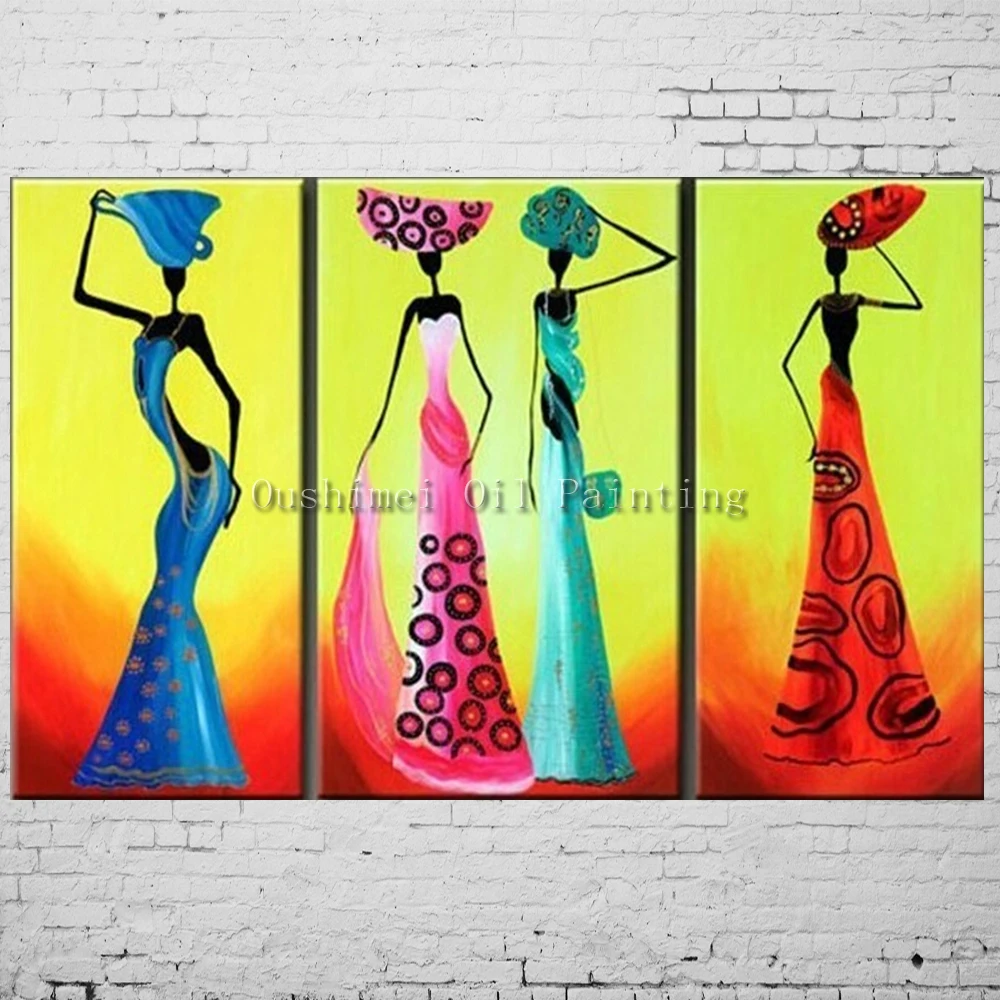 

Hand Painted Oil Painting Africa Dancer Paintings Wall Pictures Modern Abstract Group Paintings For Room Decor Canvas Pictures