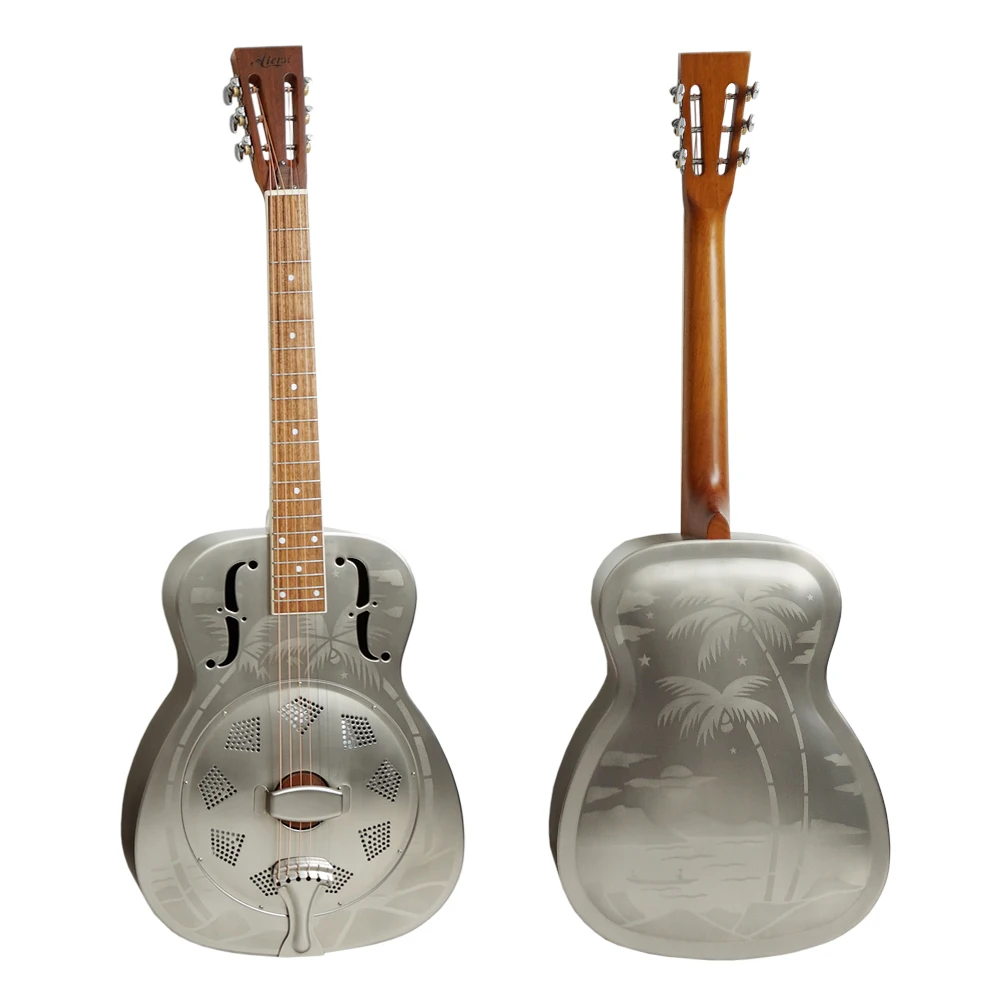 Aiersi Brand Satin Finish Bell Brass Metal Acoustic Resonator Guitar Free Case and Strap Model A38-BMH