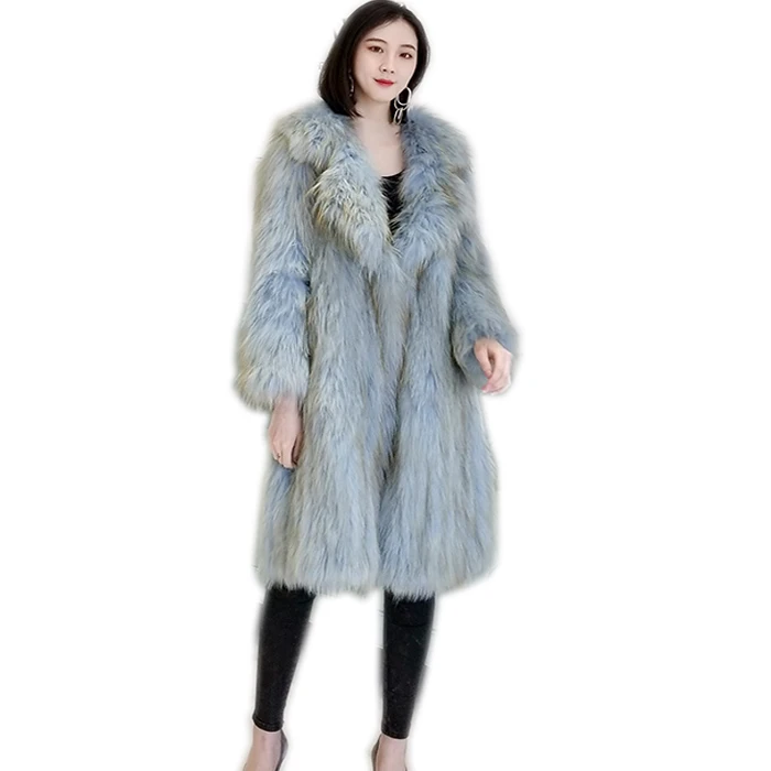 Real muticolor Fox Fur Coat Women Long Natural Fur Coat Female Knitted  Genuine Fur Overcoat For Ladies Luxury Suit collar coat