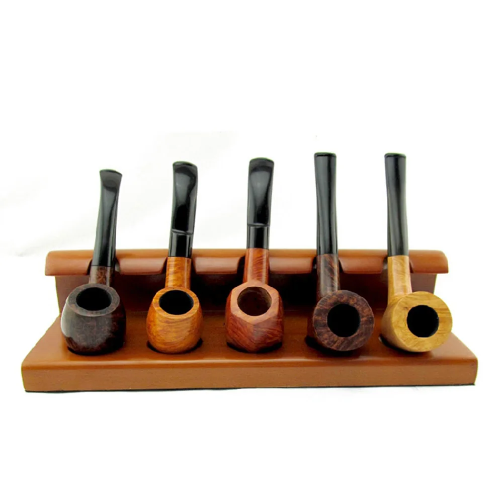 RU- MUXIANG 1PC Handmade Wooden Stand Rack Hold Case Display For 5 Tobacco Smoking Pipes fa0004-54